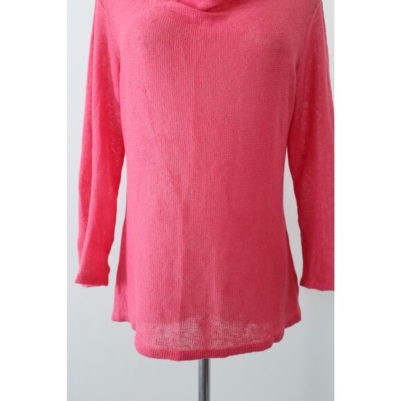 Habitat Size S 100% Linen Draped Neck Knit Blouse 3/4 Sleeve Pink - Picture 3 of 10